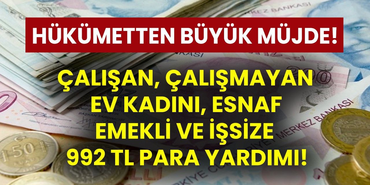 Çalışan Çalışmayan, Ev Kadını, Esnaf, Emekli Ve İşsizlere 992 TL Para Yardımı yapılacak! işte ayrıntılar